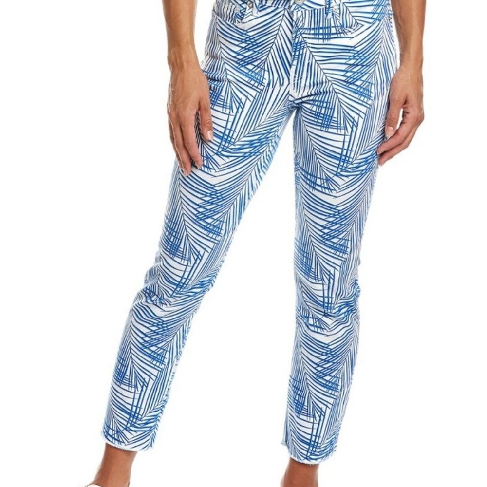 Vineyard Vines Jamie‎ High Rise Straight Jeans Blue White Palm Print Crop 25 NEW